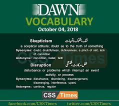 Daily Dawn Vocabulary With Urdu Meaning 4 October 2018