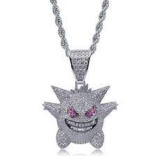 Kmasal Jewelry Unisex Exquisite Bubble Gengar Pendant Hip Hop Iced Out Rhinestone Crystal Necklace 18k Gold Unisex Jewelry Crystal Necklace Crystal Rhinestone