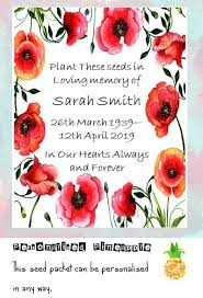 Funeral Seed Packet Flowers Poppy Memorial Remembrance Favour White Personalised Sympathycondolence Flower Seeds Packets Seed Packets Memorial Flowers