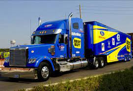 Nascar haulers parade in las vegas 2012. Freightliner Valvoline Hauler Nascar Transporter Best Buy Ford Racing Big Rig Trucks Cool Things To Buy Big Trucks
