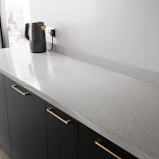Brighten up your compact kitchen using light colours to reflect light around your room. Howdens 2 4m X 38mm Light Grey Mirror Chip Laminate Square Breakfast Bar Howdens