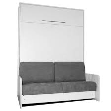 Space Sofa Fast Armoire Lit Escamotable 140 Cm Blanche Avec Canape Microfibre Grise Mebel