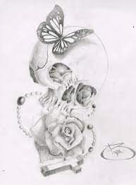 Skull rose and cross tattoo. Skull Butterfly Rose Cross By Bryanchalas On Deviantart Roses Drawing Butterfly Tattoo Designs Skull Rose Tattoos