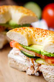 Veggie And Cream Cheese Turkey Bagel Sandwich Recipe Light Lunch Recipes Bagel Sandwich Lunch Bagel Sandwich Recipes