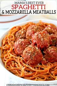 Mama S Best Ever Spaghetti And Mozzarella Meatballs Cinnamon Spice Everything Nice Recipe Mozzarella Stuffed Meatballs Recipes Meatballs