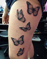 28 Beautiful Black And Grey Butterfly Tattoos Tattooblend Butterfly Thigh Tattoo Thigh Tattoo Designs Side Thigh Tattoos
