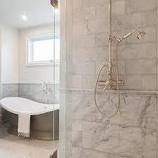 Bianco carrara is a collection of premium marble mosaics, field tiles and accessories rivaling that of brand name premium carrara products offered by specialty tiles stores for a fraction of the cost. Shower Marble Chair Rail Design Ideas