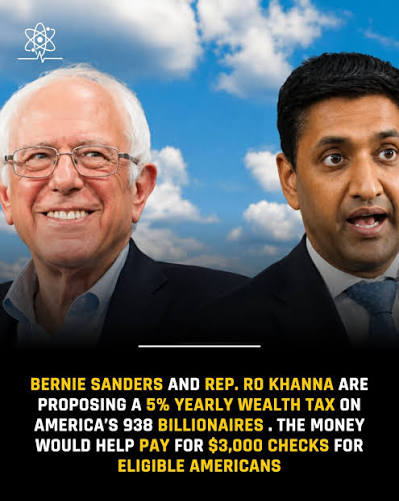 Bernie Sanders and Rep. Ro Khanna have proposed a 5% annual wealth tax on  America's billionaires. The plan would apply only to people with a net  worth of more than $1 billion.