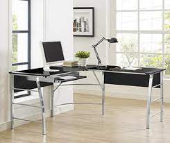 Silver Glass Top L Shaped Corner Desk
