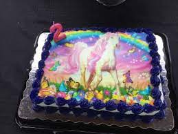 Ears and horn can be found on etsy. Rainbow Unicorn Butterflies Flowers Edible Icing Image For 1 4 Sheet Cake Walmart Com Walmart Com