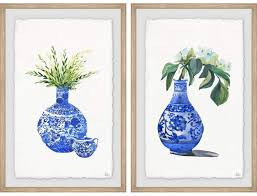 Charlton Home Chinese Vases Ii Diptych 2 Piece Framed Watercolor Painting Print Set Diptych Art Chinese Vase Diptych