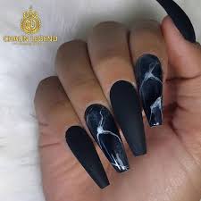 Attractive Acrylic Black Coffin Nails Designs Coffin Black Matte With Shiny Marble Nail Design Beautiful Nails Done By Chaunlegend Dedicated T Marble Acrylic Nails Black Nail Designs Coffin Nails Designs