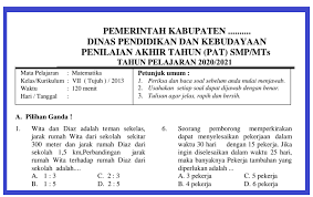 20201002 contoh soal prakarya kelas 7 semester 1 dan 2 kurikulum 2013 dikesempatan kali ini yuksinaucoid akan membahas materi contoh soal prakarya kelas 7 kurikulum 2013 pilihan ganda pg beserta jawabannya. Soal Pat Kelas 7 Matematika Dan Kunci Jawaban Tahun 2021 Info Pendidikan Terbaru