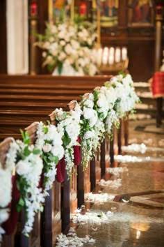Discover 160 Wedding Floral Pew Markers! and elegant floral arrangement on church pew ideas | white and green pew ends, elegant church pew decor, floral church aisle decoration and more