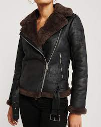 Womens Faux Shearling Moto Jacket Womens New Arrivals Abercrombie Com Jackets Moto Jacket Black And Brown