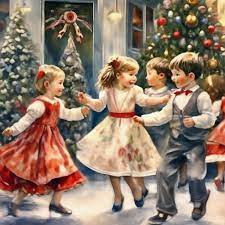 Дети водят хоровод вокруг новогодней…» — создано в Шедевруме