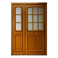 Moulures en partie basse et bouton de tirage central. Porte D Entree Bois Exotique Isa 215x140 Cm Gauche Materiauxnet Com