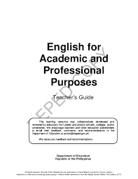 Another factor which proves that the philippines has a poor system of education is that the government fails to give the proper support to several skilled and talented young filipinos. Pdf English For Academic And Professional Purposes Teacher S Guide Department Of Education Republic Of The Philippines Kelsey Cristuta Academia Edu