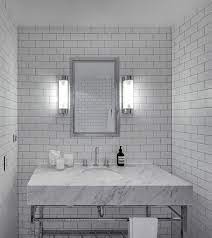 I do love the slight contrast, but would have been happy with white/white too. Subway Tile With Marble Grey Bathroom Floor Tile Bathroom Gray Tile Bathroom Floor