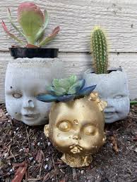 Buy 1 Gold Mavis Concrete Baby Doll Head Planter Decoration Bookend A  Online in India