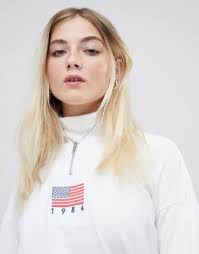 Daisy Street Relaxed Sweatshirt With Half Zip And Flag Embroidery 2025