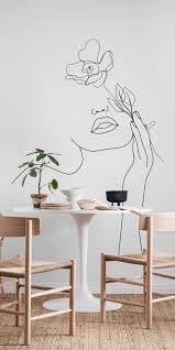 Line Art Woman With Rose Wallpaper Room Decor Diy Wall Painting Wall Drawing