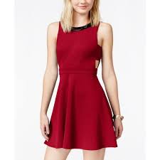 Xoxo Juniors Embellished Cutout Fit And Flare Dress 47 Liked On Polyvore Featuring Dresses Red Beaded Cocktail Dress Fit Red Skater Dress Fit Flare Cocktail Dress Red Sleeveless Dress