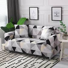 Featuring light gray upholstery, clean lines and a slipcover silhouette, this comfortable sofa adapts well to a range of aesthetics. Abstract Modern Black Grey White Triangle Loft Pattern Stretch Sofa Sl Pretty Little Sofa Covers Com