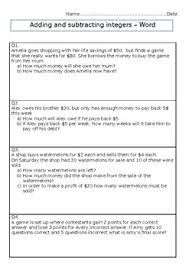 This packet helps students practice solving word problems that require addition and subtraction with integers.understand when to add and when to subtract positive and negative numbers can be difficult. Adding And Subtracting Positive And Negative Integers Word Problems