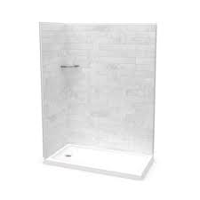 Maax Utile Marble Carrara 60 In Left Hand Corner Shower Kit With White Base Lowes Com Corner Shower Kits Shower Remodel Small Shower Remodel