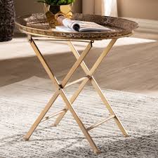 25.51'' h x 23.62'' l x 15.75'' w. Moroccan Inspired Matte Antique Gold Foldable Accent Tray Table Overstock 25658621