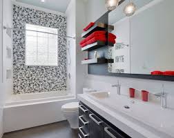 Black And White Pictures With Red Accents Red Accents In A Black And White Bathroom Bathroom Red Black Bathroom Decor Black Bathroom
