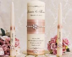 Elegant monogram names rose gold glitter wedding unity candle set. Gold Unity Candle Etsy