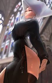 original, thighhighs, church, wimple, breasts - Anime R34