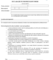 Modelul declaratiei pe proprie raspundere a fost actualizat, fiind simplificat in privinta datelor care trebuie completate, anunta, joi, grupul de comunicare strategica. Declaratie Pe Proprie Raspundere Ro Health Review