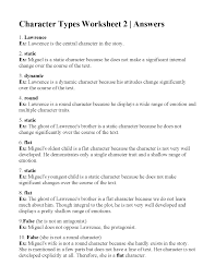 Character Types Worksheet 2 Answers Character Worksheets Character Trait Worksheets Character Types