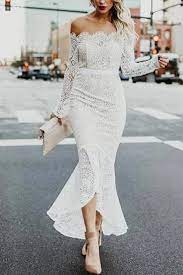 Mermaid Off The Shoulder Long Sleeves High Low Lace Beach Wedding Dres Okdresses Wedding Dresses High Low Cheap Wedding Dresses Online Elegant Prom Dresses