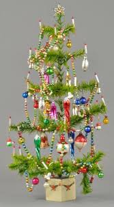 Hard To Find Small Feather Tree With Candles Fully Decorated With Ornaments And Glas Antique Christmas Tree Holiday Christmas Tree Antique Christmas Ornaments