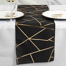 Black & gold chenille brocade table runners for kitchen table, console, dining room, traditional elegant runners 70, 90 or 108 (13.75, 70) $29.95 $ 29. Geometric Table Runner With Gold Foil Patterns Tableclothsfactory