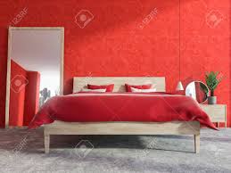 16 simple bedroom ideas to make your space look expensive. Luxury Bedroom Interior With A Concrete Floor Red Walls A Red Double Bed And A Makeup Table A Large Vertical Mirror On The Floor 3d Rendering Mock Up Stock Photo Picture And