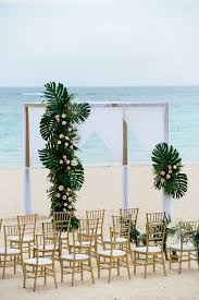 White Beach Wedding Gazebo In Punta Cana Decorated With Monstera Palm Leaves And Gold Tiffany C Punta Cana Wedding Beach Wedding White Pool Wedding Decorations