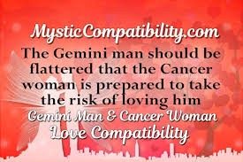 You're a quirky, fun individual who is energized by stimulating conversation and easygoing activities. Gemini Man Cancer Woman Compatibility Mystic Compatibility