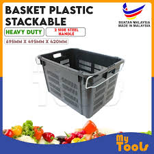 This storage tote box set is ideal to store camping gear, sports equipment, hunting supplies, shoes, clothes, seasonal supplies, personal items, tools, toys and more. Mytools 9901 Industrial Storage Container Basket Plastic Stackable Crate Heavy Duty With 2 Side Steel Handle Malaysia Shopee Malaysia