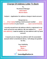 My salary account is changed, and i need to inform my head office. Application For Address Change In Bank 8 Sample
