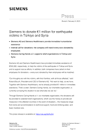 Press release: Siemens to donate €1 million for earthquake victims in  Türkiye and Syria