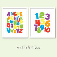 Alphabet And Numbers Printable Playroom X2f Kids Room Wall Art Set Of 2 Prints In Primary X2f Rainbow Colorful Kids Room Playroom Wall Art Kids Room Wall
