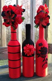 Yarn Bottles Red Vase Set Flower Vases Centerpieces Home Decor Home Living Yarn Art Wedding Decor Va Yarn Bottles Glass Bottle Crafts Wine Bottle Diy