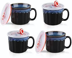 This melamine serving bowl is completely safe to use in both the dishwasher as well as in the microwave. Buy Koov 20 Ounce Soup Mugs With Handles And Lids Microwave Safe Ceramic Soup Bowls With Lids Large Meal Mug Set Of 4 Reactive Glaze Nebula Blue Online In Indonesia B091f52lq9