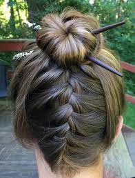 Reverse Braided Top Knot Bun Hairstyle With Lilla Rose Designer Hair Sticks Hair Bun Shaper Chopstick Hair Hair