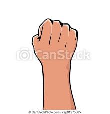 Draw the main shape of the fist; Winner Rised Clenched Fist Logo Label Design Concept Of Win Human Hand Up In The Air Front Side Vector Illustration Canstock